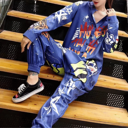 SHOPGMAD Graffiti Vibe Oversized Printed Jumpsuit – Electric Blue